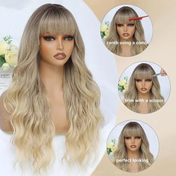 Women's 26 Inch Blonde Long Natural Looking Heat Resistant Synthetic Wig